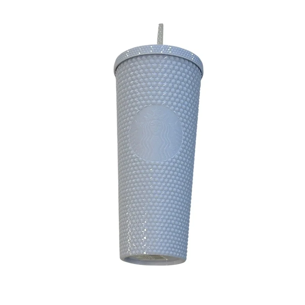 Starbucks White Studded Tumbler 24oz Cold Cup Venti Grid Texture Reusable Straw